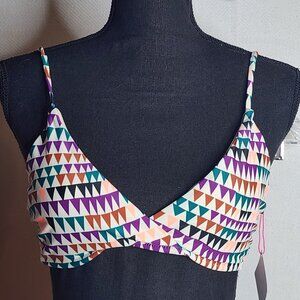 Vanilla/Beach Multi Color Triangle Shapes Poly Lined Nylon Span Bikini Top Sz M